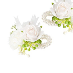 ARTIFICIAL CORSAGE Flower Rose Chrysanthemum Pearl Stretch Bracelet Wedding