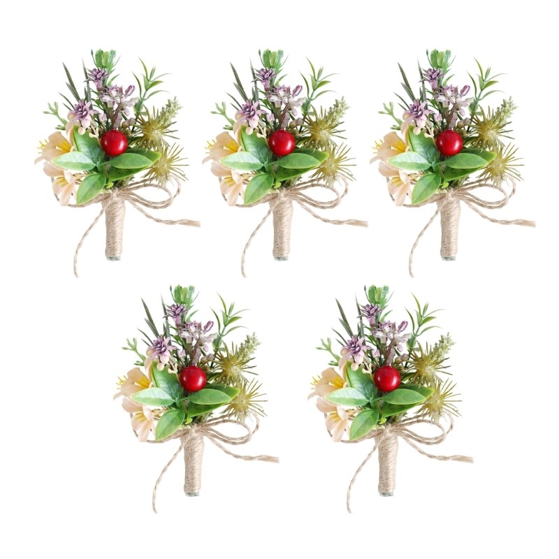 5Pcs Boutonniere for Newlyweds Bridals Grooms Wedding Corsages Handmade Jewelry
