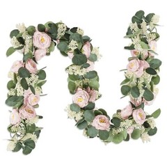 2 Pcs Pink 6.6Ft Artificial Eucalyptus Flower Garland with Fake Rose Pink-2pcs
