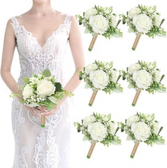 Bridesmaids Bouquets Set of 6 Ivory White Artificial Flowers 7 Inch Bridesmaid B