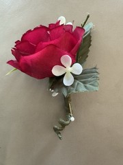 Silk Boutonnière in a Hot Pink Rose And White Filler. Perfect For Prom