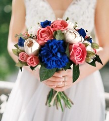 Royal Blue Bridal Bouquet Pink Coral Tropical Wedding Sola Wood Bridesmaid Bride