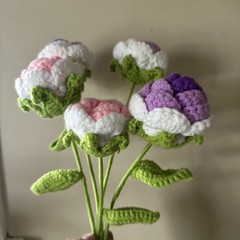 Crochet Flowers – Lot Of 6 Flowers Long Stemmed- Hobby Lobby New