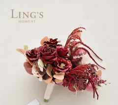 Ling’s Moment 11″ Black and Dusty Rose Wedding Bouquets for Bride – NO RIBBON