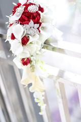 Romantic Red Calla Lily & Rose Bridal Bouquet with Pearls & Diamonds