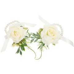 2Pcs Reusable White Wrist Flower Bracelets Rustic Wedding Decoration Accessory