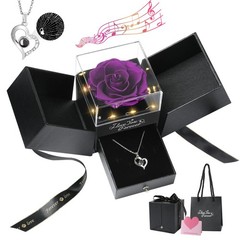 Preserved Rose Gifts for Women, Eternal Flower Rose Box with Heart Necklace. R..