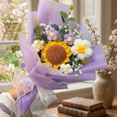 DIY Wrapping Bouquet Crochet Flower Sunflower Rose For Graduation Wedding Gift