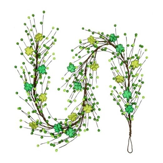 St. Patrick’s Day Garland Decorations – 5.5Ft Shamrock Rag Garland with NU24018