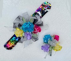 Rainbow Wrist Corsage & Boutonniere Prom Dance Wedding Flowers