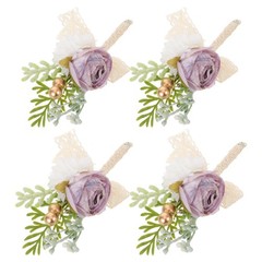 4 Pcs Artificial Corsage Groom Flower Pin Wedding Boutonniere Corsages