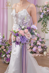 13 Inch Artificial Flower Wedding Bouquets for Bride, Cascading Bridal Bouquet f