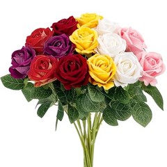 14PCS Artificial Roses, Realistic Silk Fake Roses Flowers with Long Mix Color