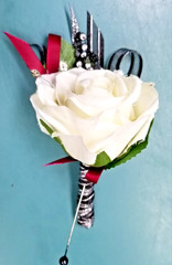 Burgundy & Ivory SILK Flower Wrist Corsage & Boutonniere Set, Prom wedding