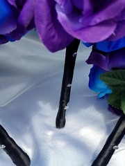 22 PC Wedding Bouquet Package, Purple & Blue & Black, Cascading Wedding Bouquet