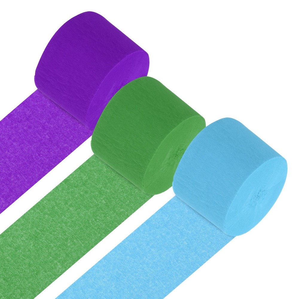 3Roll 1.8″x72FT Crepe Paper Streamers Decorations Light Blue/Green/Bright Purple