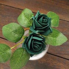 24 HUNTER GREEN 2″ Mini FOAM ROSE Flowers Stems Wedding Events Decorations