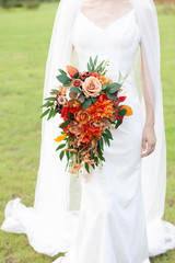 11″ Burnt Orange Wedding Bouquets for Bride Rustic Boho Cascading Bridal Bouquet
