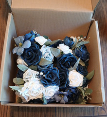 Ling’s Moment 4 pc Set Wedding Flowers Decorations- Bridesmaid Bouquet Blue Grey