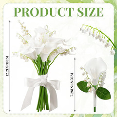 16 Pcs Bride Bouquet Set Include 10 White Calla Lily Artificial Flowers 5 Faux L