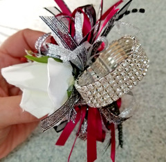 Burgundy & Ivory SILK Flower Wrist Corsage & Boutonniere Set, Prom wedding