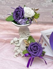 2Pcs Corsage and Boutonniere Set,Artificial Foam Rose,Groom Dark Purple