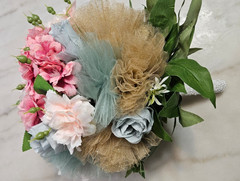 Handmade Dusty Pink Blue Bridal Wedding Bouquet Flower Girl Posey Handle 12″