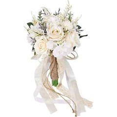 Fairy Wedding Bouquets for Bride & Bridesmaid Champagne Artificial Roses, 7.5