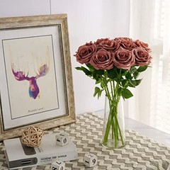 Artificial Rosepcs Open Flower Bouquet Faux Rose Stems for 10 Dusty Rose