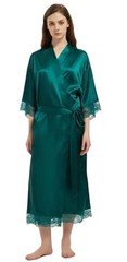 Women’s Satin Robe Long Silk Kimono Bathrobe Lace XX-Large-3X-Large Dark Green