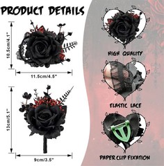 Black Wrist Corsage and Boutonniere Set Gothic Flowers Bouquet for Wedding Flowe