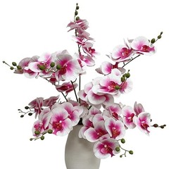 Pack Pink Orchid Artificial Flowers Real Touch, 27” 10 Pink + White Edge