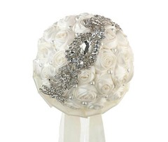Bridal Bouquet Bride Wedding Ceremony Cream Satin Rose pearls rhinestones