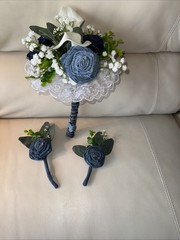 Forever Denim Rose Bridal Bouquet Corsage Boutonnière Wedding Anniversary