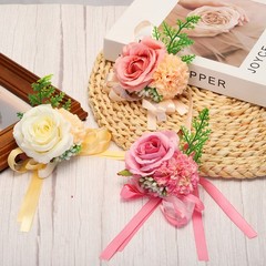 2Pcs Artificial Corsage Wristlet Flower Wrist Prom Corsage Light Blue