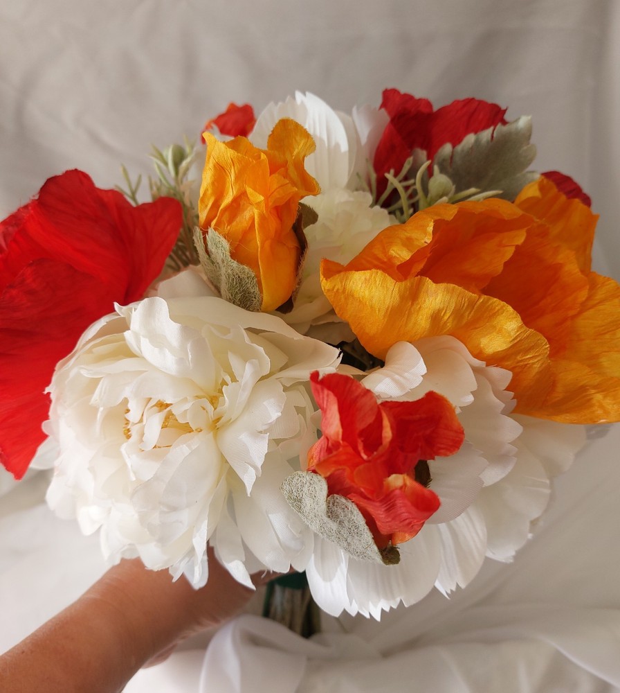 Custom Beautiful Hand Made White, Orange Yellow Red Bridal Wedding Bouquet