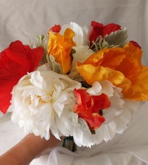 Custom Beautiful Hand Made White, Orange Yellow Red Bridal Wedding Bouquet