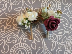 Lings Moment Wedding Flowers 2 White/Cream Wristlets 2 Boutineers White Burgandy