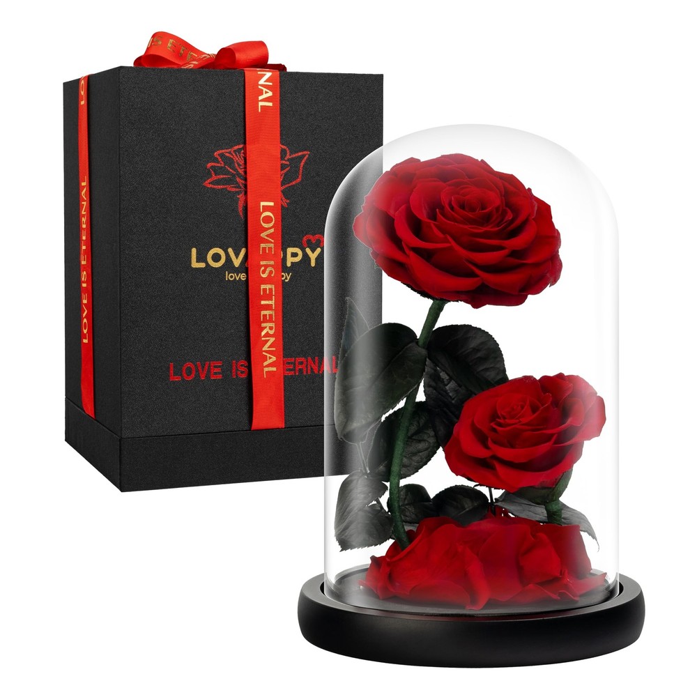 Eternal Flower in a Glass Dome: Preserved Rose – Large, Red-double