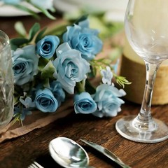 DUSTY BLUE 4 Bushes 12″ Silk Roses Artificial FLOWERS Bouquets Home Decorations