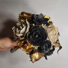 Champagne Gold Black Rose Calla Lily Bridal Wedding Bouquet Accessories