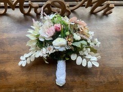 Bridal Wedding Bouquet Hand made Budget Friendly Faux Flowers White Pink Green