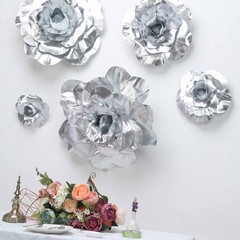 2 pcs 20″ Silver Artificial Large Roses Flowers Wall Backdrop Party Light Gray