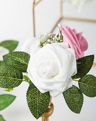 25Pcs White Artificial Roses Flowers with Stems – Real Touch