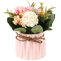 Artificial Hydrangea Bouquet with Small Ceramic Vase Fake Silk Variety Pink