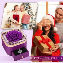 Beferr Birthday Gifts for Women Preserved Real Rose with 16 cm, A Purple