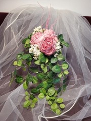 Dusty Pink And White Accent Cascading Bridal Bouquet With Diamond Stud Handle