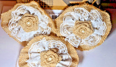 Handmade Burlap Rose Flowers w/Lace DIY pk of 10 *Weddings Occasions Decoration*