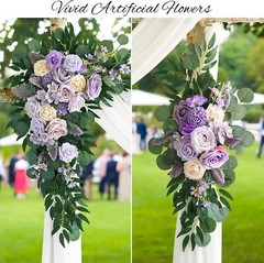 Purple Wedding Arch Flowers Kit (Pack of 3) with 26Ft White Arch Draping Fabric