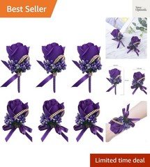 Wrist Corsage Boutonniere Set 6 Pack, Artificial Rose Bridesmaid Corsage and …
